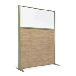 Cloison droite KP - l. 122 x h. 160 cm - partie basse mélaminé et partie haute vitrée - 2 pieds stabilisateurs