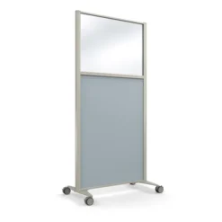 Cloison droite KP - l. 81 x h. 160 cm - partie basse mélaminé et partie haute vitrée - 2 pieds sur roulettes
