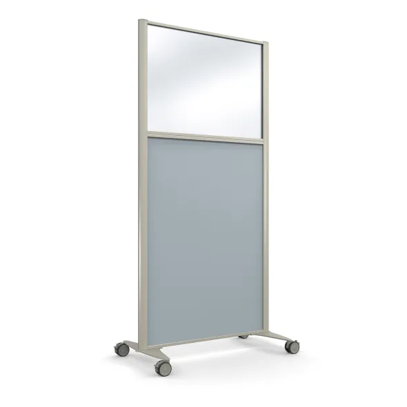 Cloison droite KP - l. 81 x h. 160 cm - partie basse mélaminé et partie haute vitrée - 2 pieds sur roulettes