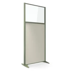 Cloison droite KP - l. 81 x h. 180 cm - partie basse mélaminé et partie haute vitrée - 2 pieds stabilisateurs