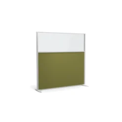Cloison droite KP - l. 163 x h. 160 cm - partie basse tissu acoustique et partie haute vitrée - 2 pieds stabilisateurs