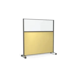 Cloison droite KP - l. 163 x h. 160 cm - partie basse mélaminé et partie haute vitrée - 2 pieds sur roulettes