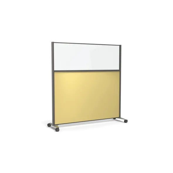 Cloison droite KP - l. 163 x h. 160 cm - partie basse mélaminé et partie haute vitrée - 2 pieds sur roulettes