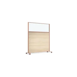 Cloison droite KP - l. 163 x h. 180 cm - partie basse mélaminé et partie haute vitrée - 2 pieds sur roulettes