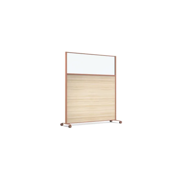 Cloison droite KP - l. 163 x h. 180 cm - partie basse mélaminé et partie haute vitrée - 2 pieds sur roulettes