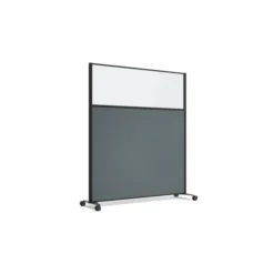 Cloison droite KP - l. 163 x h. 180 cm - partie basse tissu et partie haute vitrée - 2 pieds sur roulettes