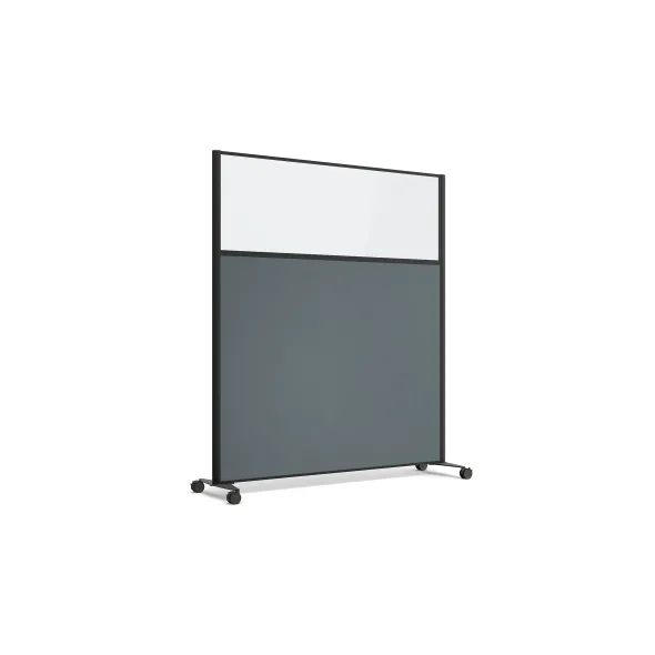 Cloison droite KP - l. 163 x h. 180 cm - partie basse tissu et partie haute vitrée - 2 pieds sur roulettes