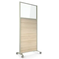 Cloison droite KP - l. 81 x h. 180 cm - partie basse mélaminé et partie haute vitrée - 2 pieds sur roulettes