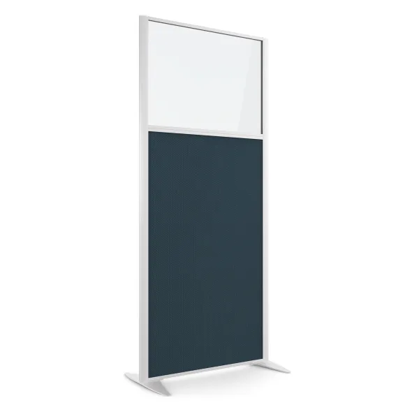 Cloison droite KP - l. 81 x h. 180 cm - partie basse tissu acoustique et partie haute vitrée - 2 pieds stabilisateurs