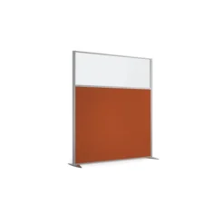 Cloison droite KP - l. 163 x h. 180 cm - partie basse tissu acoustique et partie haute vitrée - 2 pieds stabilisateurs