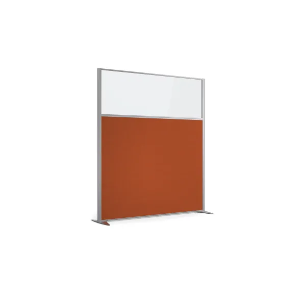 Cloison droite KP - l. 163 x h. 180 cm - partie basse tissu acoustique et partie haute vitrée - 2 pieds stabilisateurs