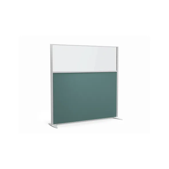 Cloison droite KP - l. 163 x h. 160 cm - partie basse tissu et partie haute vitrée - 2 pieds stabilisateurs