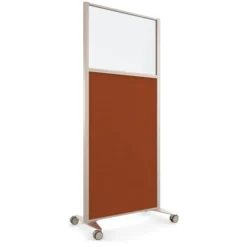 Cloison droite KP - l. 81 x h. 180 cm - partie basse tissu et partie haute vitrée - 2 pieds sur roulettes