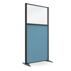 Cloison droite KP - l. 81 x h. 160 cm - partie basse tissu acoustique et partie haute vitrée - 2 pieds stabilisateurs