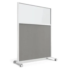 Cloison droite KP - l. 122 x h. 160 cm - partie basse mélaminé et partie haute vitrée - 2 pieds sur roulettes