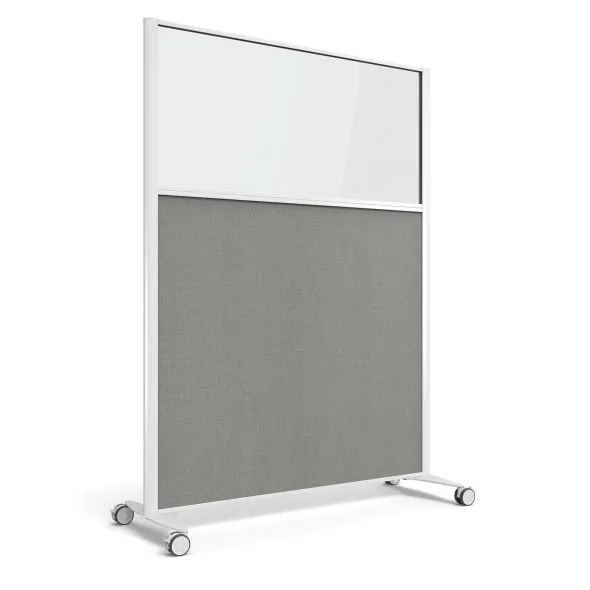 Cloison droite KP - l. 122 x h. 160 cm - partie basse mélaminé et partie haute vitrée - 2 pieds sur roulettes
