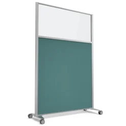 Cloison droite KP - l. 122 x h. 180 cm - partie basse tissu et partie haute vitrée - 2 pieds sur roulettes