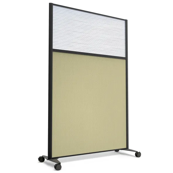 Cloison droite KP - l. 122 x h. 180 cm - partie basse tissu acoustique et haute polycarbonate - 2 pieds sur roulettes