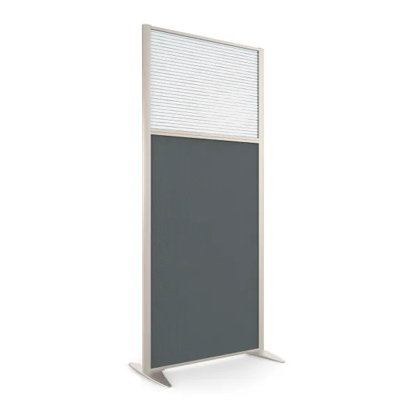 Cloison droite KP - l. 81 x h. 180 cm - partie basse tissu et partie haute polycarbonate - 2 pieds stabilisateurs