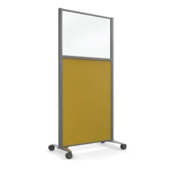 Cloison droite KP - l. 81 x h. 160 cm - partie basse tissu et partie haute vitrée - 2 pieds sur roulettes