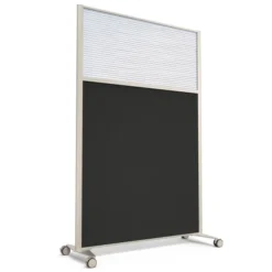 Cloison droite KP - l. 122 x h. 180 cm - partie basse tissu et partie haute polycarbonate - 2 pieds sur roulettes