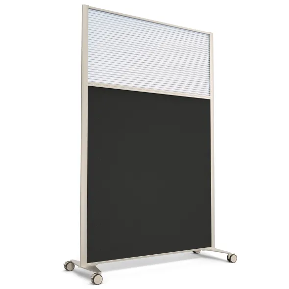 Cloison droite KP - l. 122 x h. 180 cm - partie basse tissu et partie haute polycarbonate - 2 pieds sur roulettes
