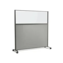 Cloison droite KP - l. 163 x h. 160 cm - partie basse tissu acoustique et partie haute vitrée - 2 pieds sur roulettes