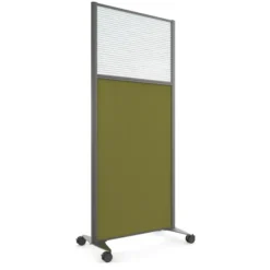 Cloison droite KP - l. 81 x h. 180 cm - partie basse tissu et partie haute polycarbonate - 2 pieds sur roulettes