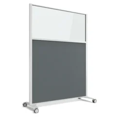 Cloison droite KP - l. 122 x h. 160 cm - partie basse tissu et partie haute vitrée - 2 pieds sur roulettes