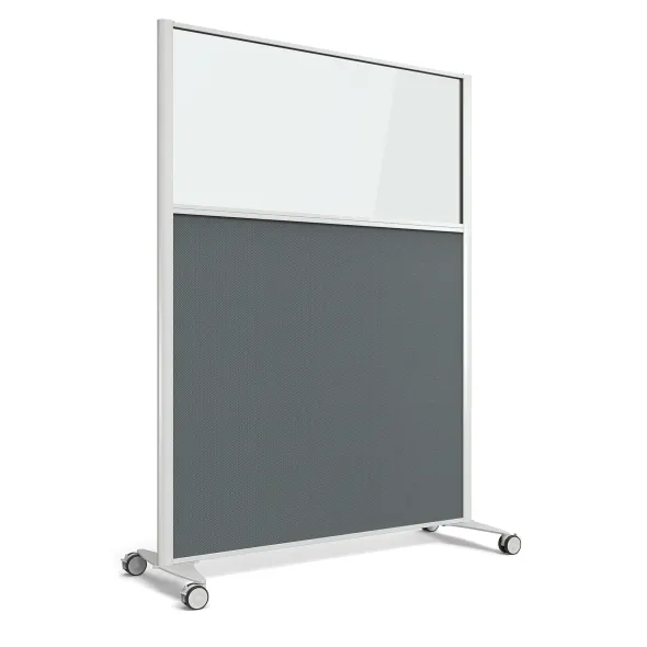 Cloison droite KP - l. 122 x h. 160 cm - partie basse tissu et partie haute vitrée - 2 pieds sur roulettes