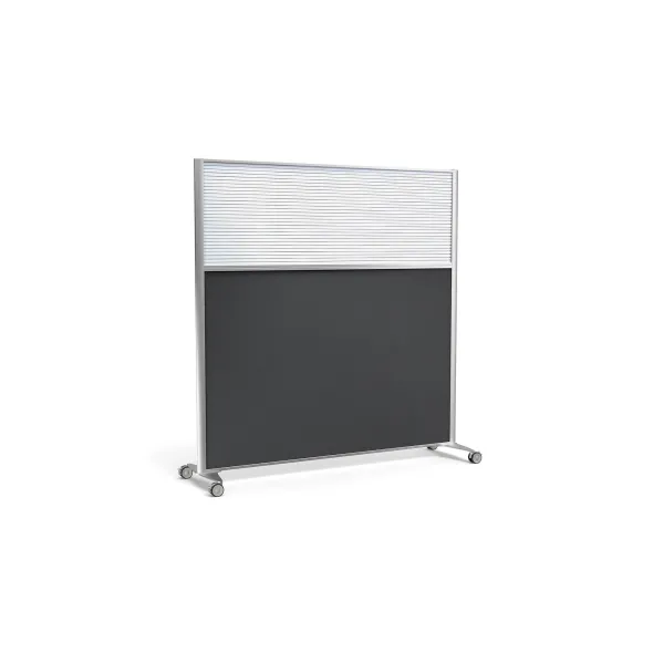 Cloison droite KP - l. 163 x h. 160 cm - partie basse tissu et partie haute polycarbonate - 2 pieds sur roulettes