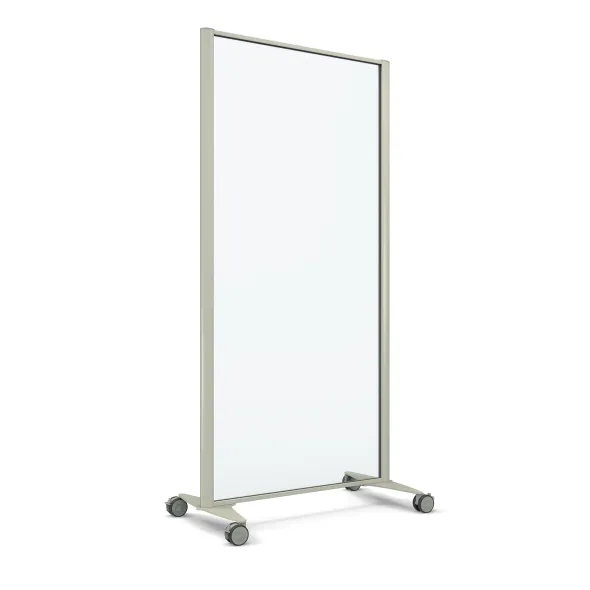 Cloison droite KP - l. 81 x h. 160 cm - verre transparent - 2 pieds sur roulettes