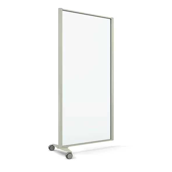 Cloison droite suivante KP - l. 81 x h. 160 cm - verre transparent - 1 pied sur roulettes