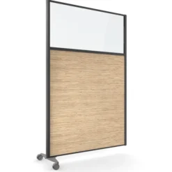 Cloison droite suivante KP - l. 122 x h. 180 cm - partie basse mélaminé et partie haute vitrée - 1 pied sur roulettes