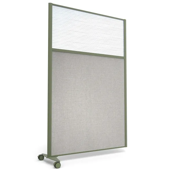 Cloison droite suivante KP - l. 122 x h. 180 cm - bas mélaminé et haut polycarbonate - 1 pied sur roulettes