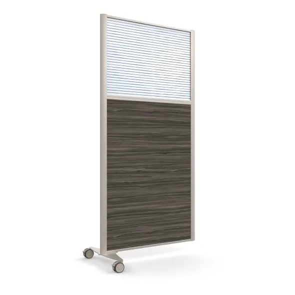 Cloison droite suivante KP - l. 81 x h. 160 cm - bas mélaminé et haut polycarbonate - 1 pied sur roulettes