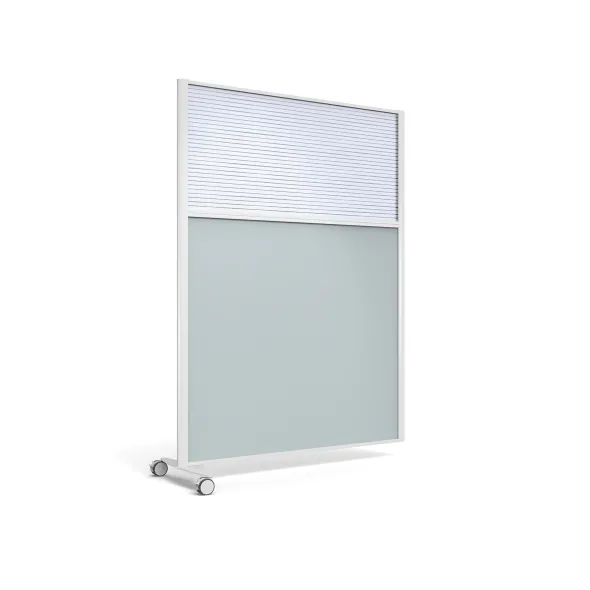 Cloison droite suivante KP - l. 122 x h. 160 cm - bas mélaminé et haut polycarbonate - 1 pied sur roulettes