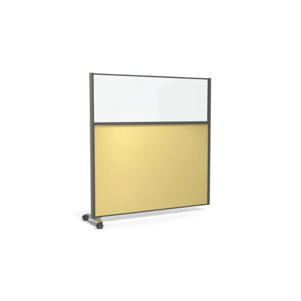 Cloison droite suivante KP - l. 163 x h. 160 cm - partie basse mélaminé et partie haute vitrée - 1 pied sur roulettes
