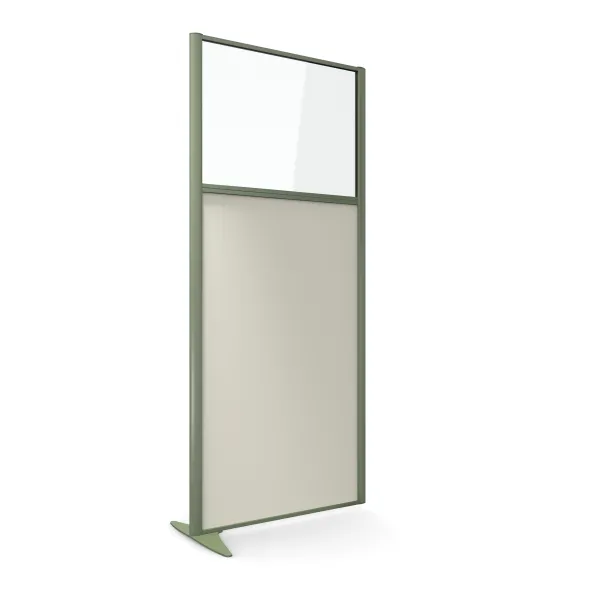 Cloison droite suivante KP - l. 81 x h. 180 cm - bas mélaminé et haut vitré - 1 pied stabilisateur