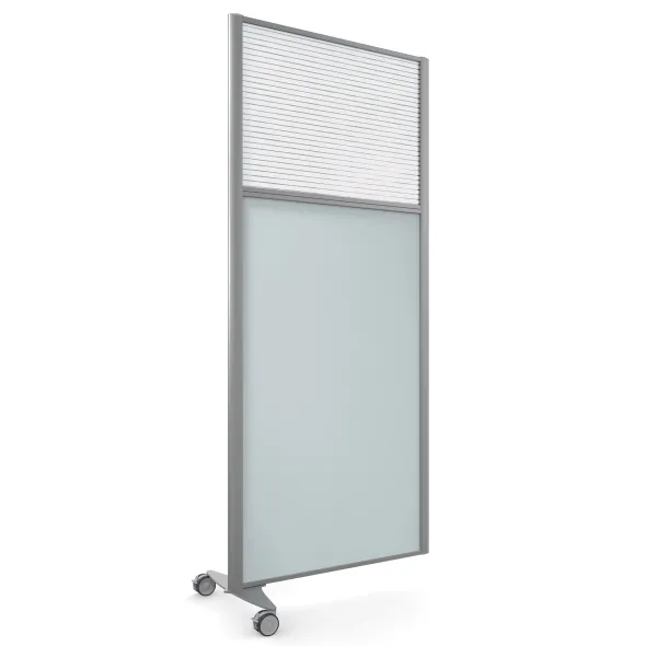 Cloison droite suivante KP - l. 81 x h. 180 cm - bas mélaminé et haut polycarbonate - 1 pied sur roulettes