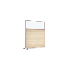 Cloison droite suivante KP - l. 163 x h. 180 cm - partie basse mélaminé et partie haute vitrée - 1 pied sur roulettes