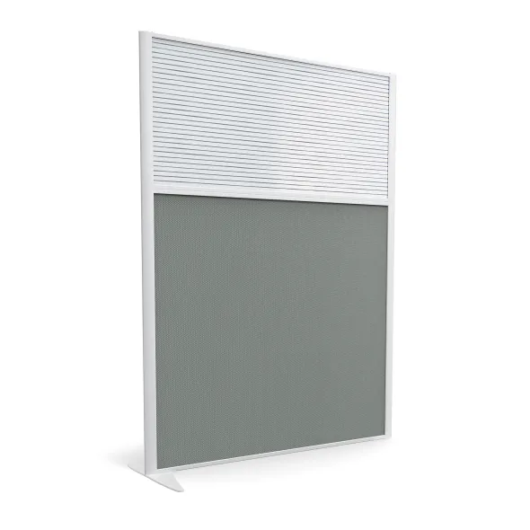 Cloison droite suivante KP - l. 122 x h. 160 cm - bas tissu acoustique et haut polycarbonate - 1 pied stabilisateur