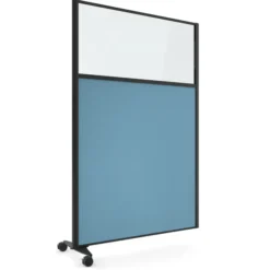 Cloison droite suivante KP - l. 122 x h. 180 cm - bas tissu acoustique et haut vitré - 1 pied sur roulettes