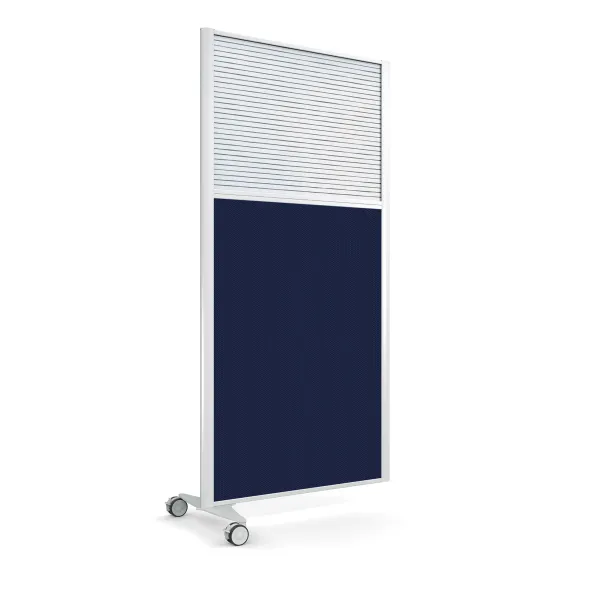 Cloison droite suivante KP - l. 81 x h. 160 cm - bas tissu acoustique et haut polycarbonate - 1 pied sur roulettes