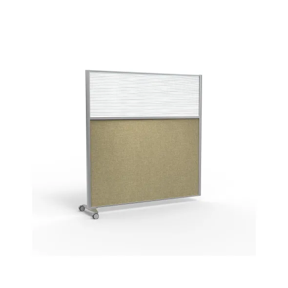 Cloison droite suivante KP - l. 163 x h. 160 cm - bas mélaminé et haut polycarbonate - 1 pied sur roulettes
