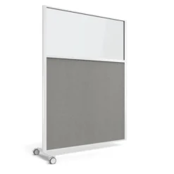 Cloison droite suivante KP - l. 122 x h. 160 cm - bas mélaminé et haut vitré - 1 pied sur roulettes