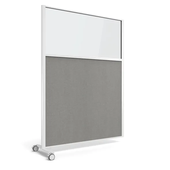 Cloison droite suivante KP - l. 122 x h. 160 cm - bas mélaminé et haut vitré - 1 pied sur roulettes