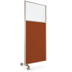 Cloison droite suivante KP - l. 81 x h. 180 cm - bas tissu acoustique et haut vitré - 1 pied sur roulettes