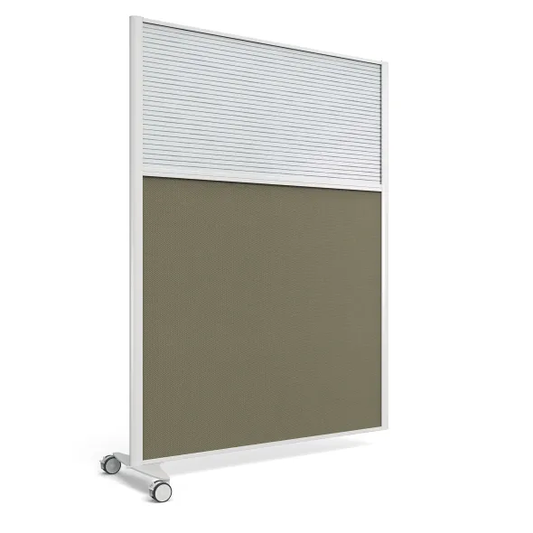 Cloison droite suivante KP - l. 122 x h. 160 cm - bas tissu et haut polycarbonate - 1 pied sur roulettes