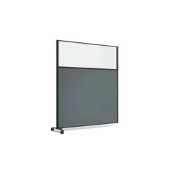 Cloison droite suivante KP - l. 163 x h. 180 cm - bas tissu acoustique et haut vitré - 1 pied sur roulettes